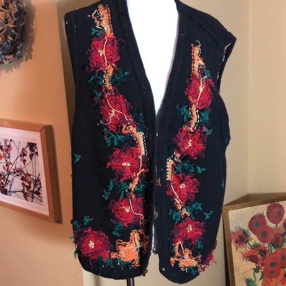 Vintage ERIKA II HandKnit 3X Cotton Ramie Holiday Sweater Poinsettia Holly NEW - Picture 16 of 16